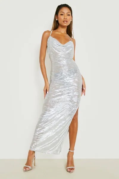 Платье макси с текстурой металлической фольги Boohoo, серебряный
