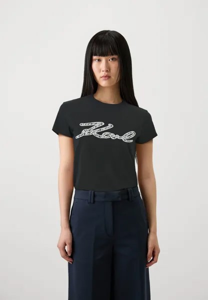 Футболки с принтом BOUCLE SIGNATURE KARL LAGERFELD, черный