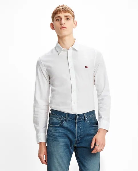 Однотонная белая тонкая мужская рубашка Levi's, белый