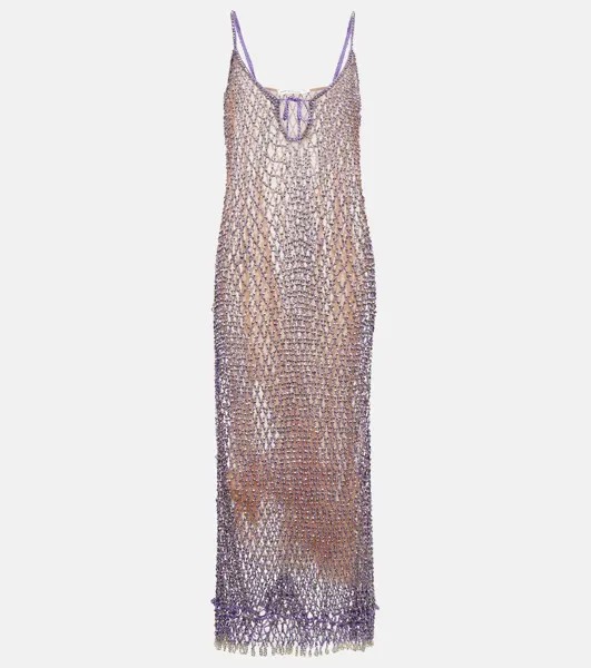 Платье миди в сеточку с бисером SELF-PORTRAIT, фиолетовый