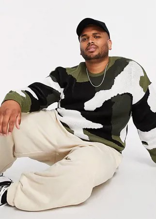 Вязаный джемпер камуфляжной расцветки ASOS DESIGN Plus-Зеленый цвет