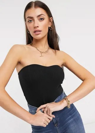 Боди-бандо в рубчик черного цвета в корсетном стиле ASOS DESIGN-Черный цвет