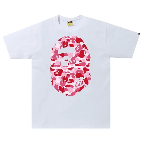 BAPE ABC Камуфляжная футболка с головой большой обезьяны, цвет Белый/Розовый