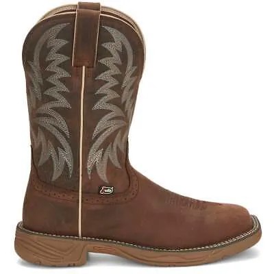 Justin Boots Buffalo Leather Square Toe Cowboy Mens Brown Casual Boots SE7400