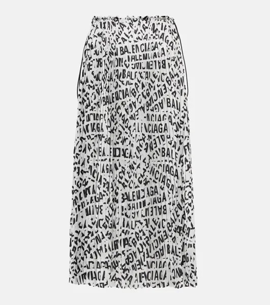 Атласная юбка миди со складками и логотипом BALENCIAGA, разноцветный