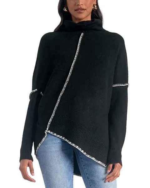 Асимметричный свитер с высоким воротником Elan, цвет Black