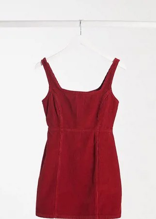 Красное вельветовое платье-сарафан с квадратным вырезом ASOS DESIGN Petite-Розовый