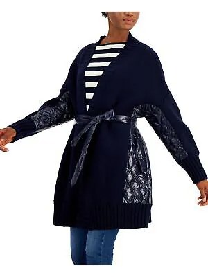 MAXMARA Женский темно-синий стеганый кардиган с поясом и карманами, куртка с запахом, S