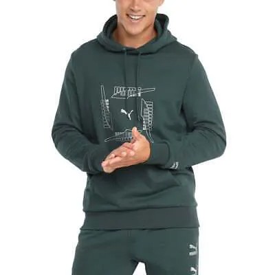 Puma Cg Graphic French Terry Pullover Hoodie Mens Green Casual Outerwear 531525-