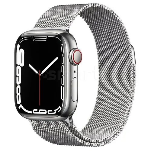 Умные часы Apple Watch Series 7 GPS + Cellular MKHX3FD/A 41мм Silver Stainless Steel Case with Silver Stainless Steel Milanese Loop, серебристый/серебристый