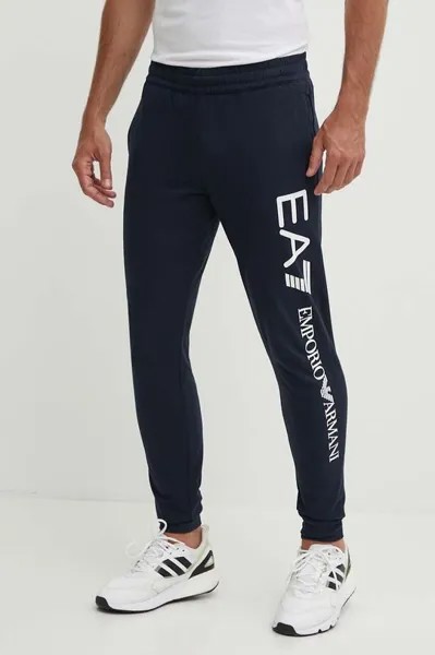 Хлопковые спортивные штаны EA7 Emporio Armani, темно-синий