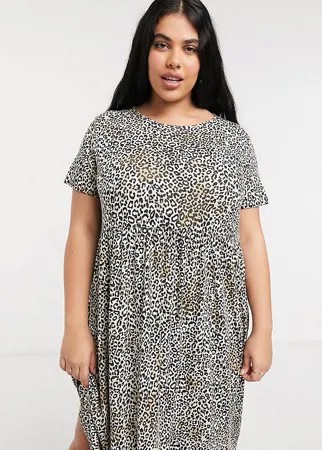Свободное платье миди с леопардовым принтом Wednesday's Girl Curve-Коричневый цвет
