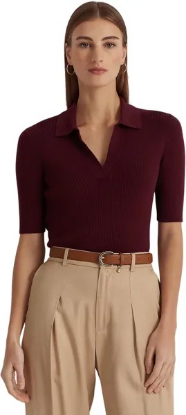 Свитер LAUREN Ralph Lauren Rib-Knit Cotton-Blend Polo Sweater, цвет Vintage Burgundy