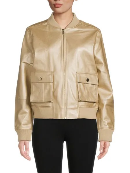 Бомбер из искусственной кожи цвета металлик Karl Lagerfeld Paris, цвет Pale Gold