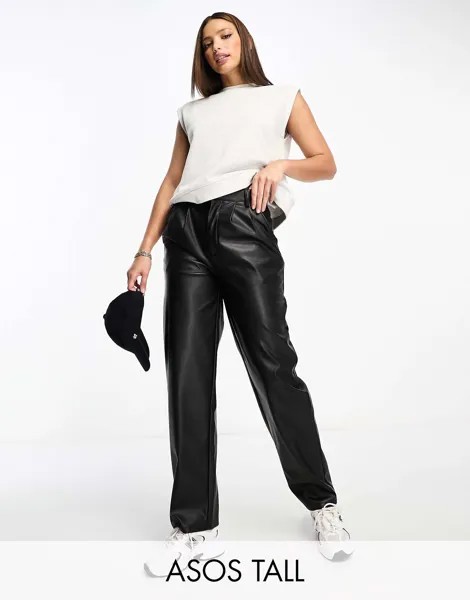 Черные брюки-бочонки из искусственной кожи ASOS Tall