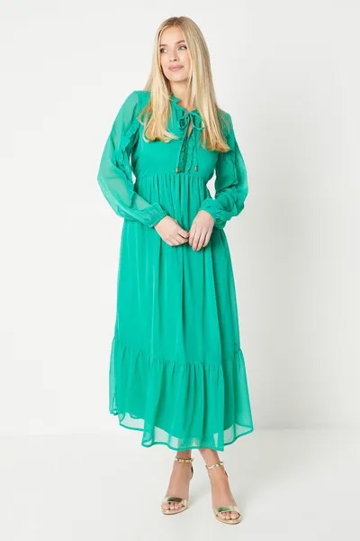 Свободное платье миди из шифона Petite с оборками Wallis, зеленый