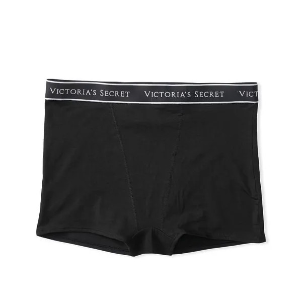 Трусики-шортики с высокой талией Victoria's Secret Logo Cotton, черный