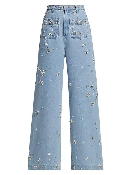 Широкие джинсы с бисером Patbo, цвет denim