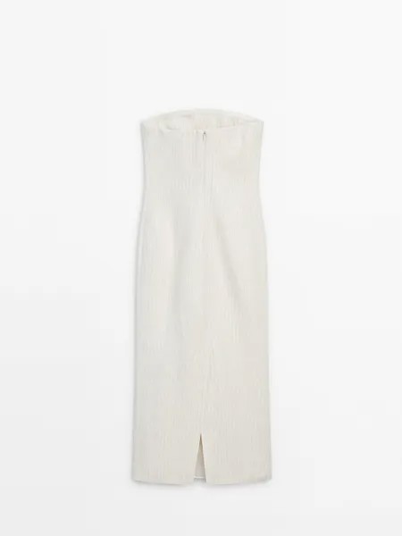 Платье Massimo Dutti Strapless Pinstripe, кремовый