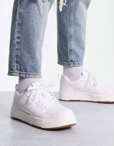 Белые массивные кроссовки на шнуровке Pull&Bear