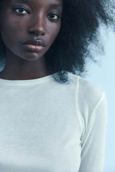 Футболка с длинным рукавом ZARA, экрю