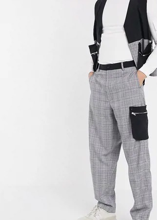 Широкие брюки в клетку с контрастными карманами Noak-Серый