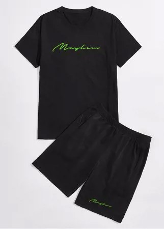 Мужские шорты-бермуды с принтом сценария Повседневные Black Костюмы из двух частей