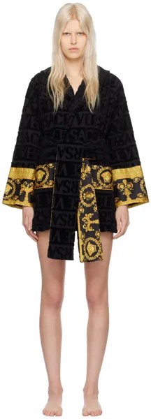 Черный короткий халат Versace Underwear