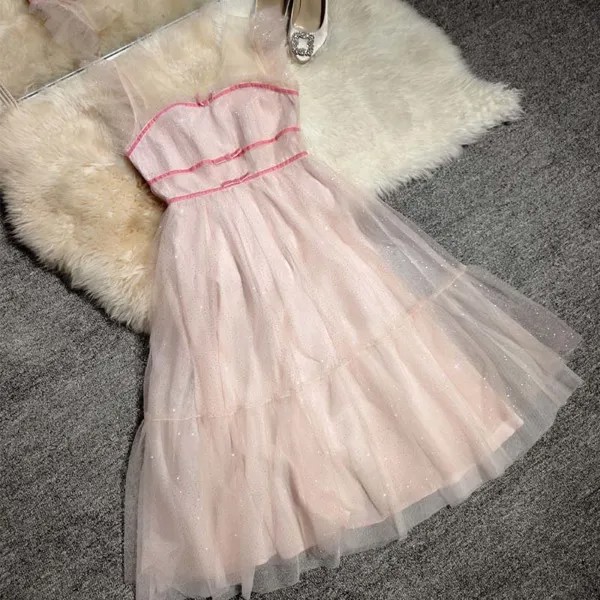 Новое таиландское модное Брендовое приталенное платье со звездами и блестками, Розовая фея