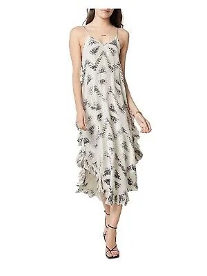 JOIE Женское бежевое вечернее платье миди с рюшами на тонких бретельках и V-образным вырезом L