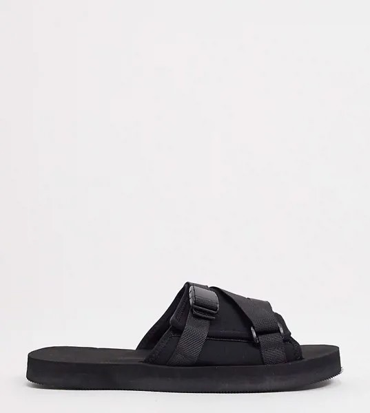 Черные шлепанцы для широкой стопы ASOS DESIGN-Черный цвет