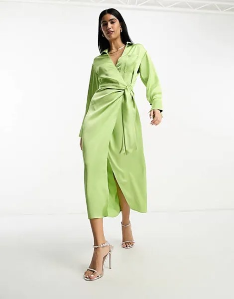 Зеленое платье-рубашка с запахом Pretty Lavish