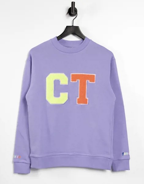 Oversized-свитшот выбеленного фиолетового цвета в университетском стиле от комплекта Crooked Tongues-Фиолетовый цвет