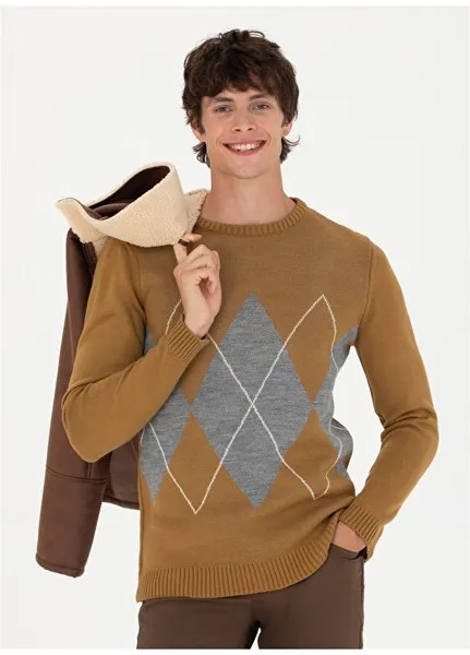 Мужской свитер светлого цвета хаки стандартного кроя с круглым вырезом U.S. Polo Assn.