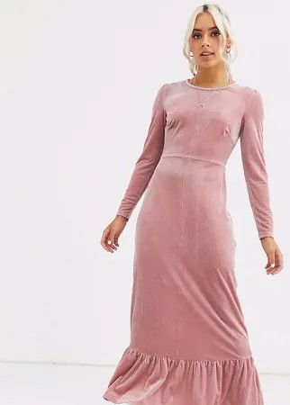 Бархатное платье миди с баской Glamorous Petite-Розовый
