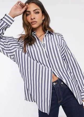 Хлопковая рубашка бойфренда в полоску с длинными рукавами ASOS DESIGN-Мульти