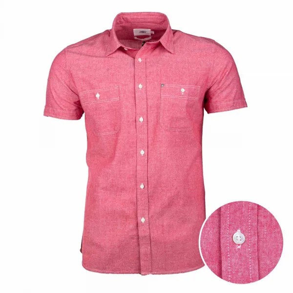 Мужская розовая приталенная рубашка из хлопка с короткими рукавами NEW MAN