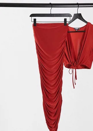 Бордовая юбка миди с плавными оборками от комплекта Missguided Tall-Красный