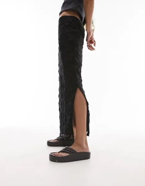 Черная кружевная юбка миди Topshop