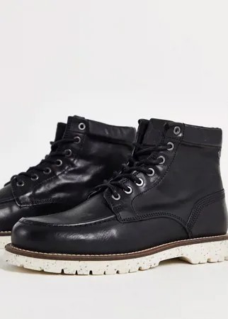 Черные кожаные ботинки со шнуровкой и контрастной подошвой Jack & Jones-Черный цвет