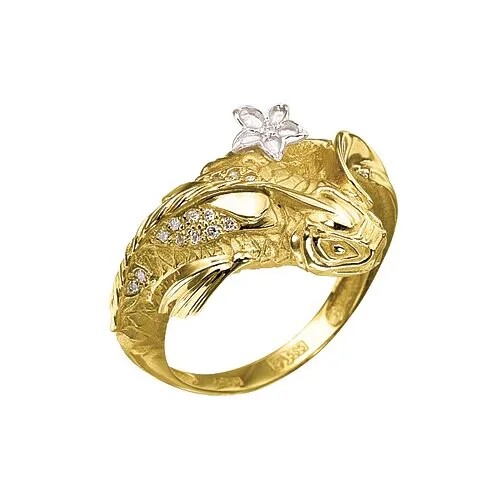 Кольцо Альдзена, комбинированное золото, 585 проба, родирование, бриллиант, размер 18