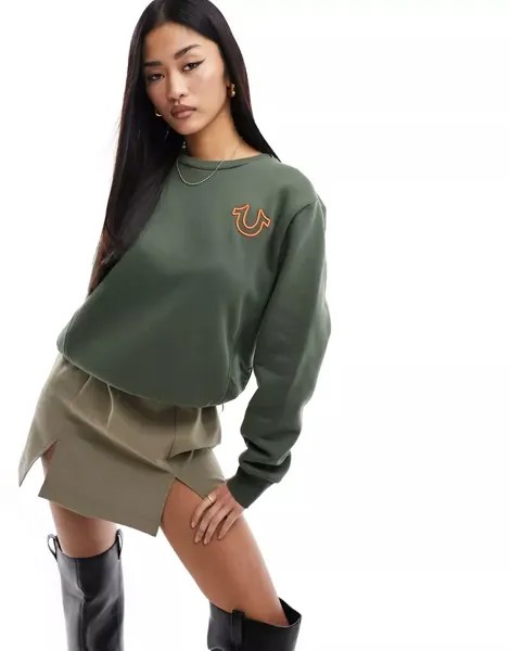 Зеленый свитшот с круглым вырезом True Religion