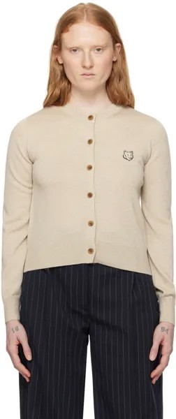 Бежевый кардиган с головой лисы Maison Kitsune, цвет Light beige melange