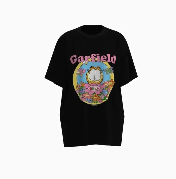 Футболка Bershka Garfield print short sleeve, чёрный