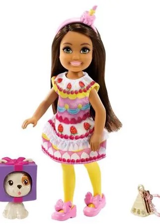Кукла Barbie Челси с питомцем Торт, 14 см, GRP71