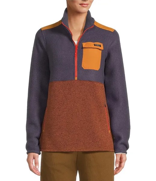 Гибридный свитер L.L.Bean, флисовый вязаный шерпа, воротник-стойка, длинный рукав, пуловер с цветными блоками, куртка, фиолетовый