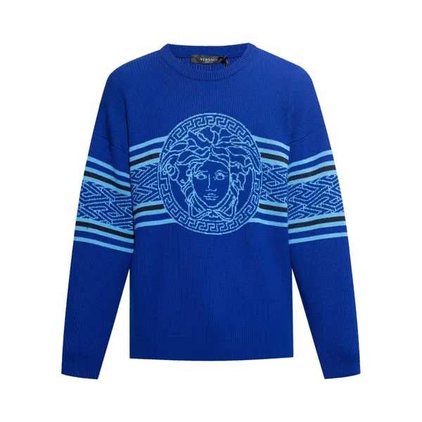 Versace Вязаный свитер с рисунком Medusa, цвет Ярко-синий