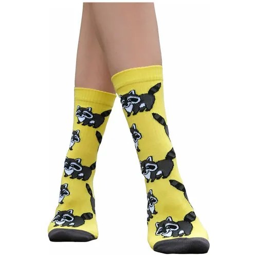 Женские носки с принтом LAMBONIKA Енотики, цвет: светло-желтый,желтый, размер: 35-37