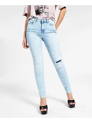 Женские голубые джинсовые потертые джинсы скинни с высокой талией GUESS, талия 27