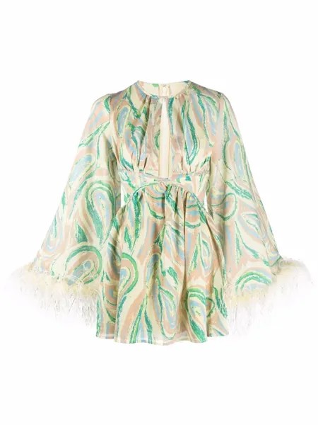 Alice McCall abstract-print feathered dress